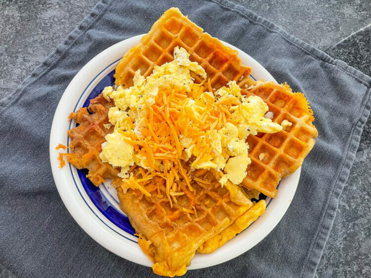 Cheddar Cornbread Waffles with Eggs